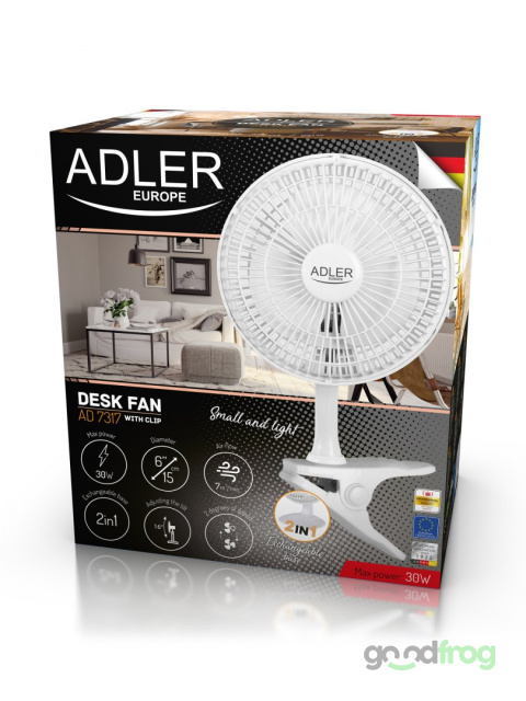 Wentylator biurkowy ADLER AD 7317 (15 cm) / Klips + Podstawa